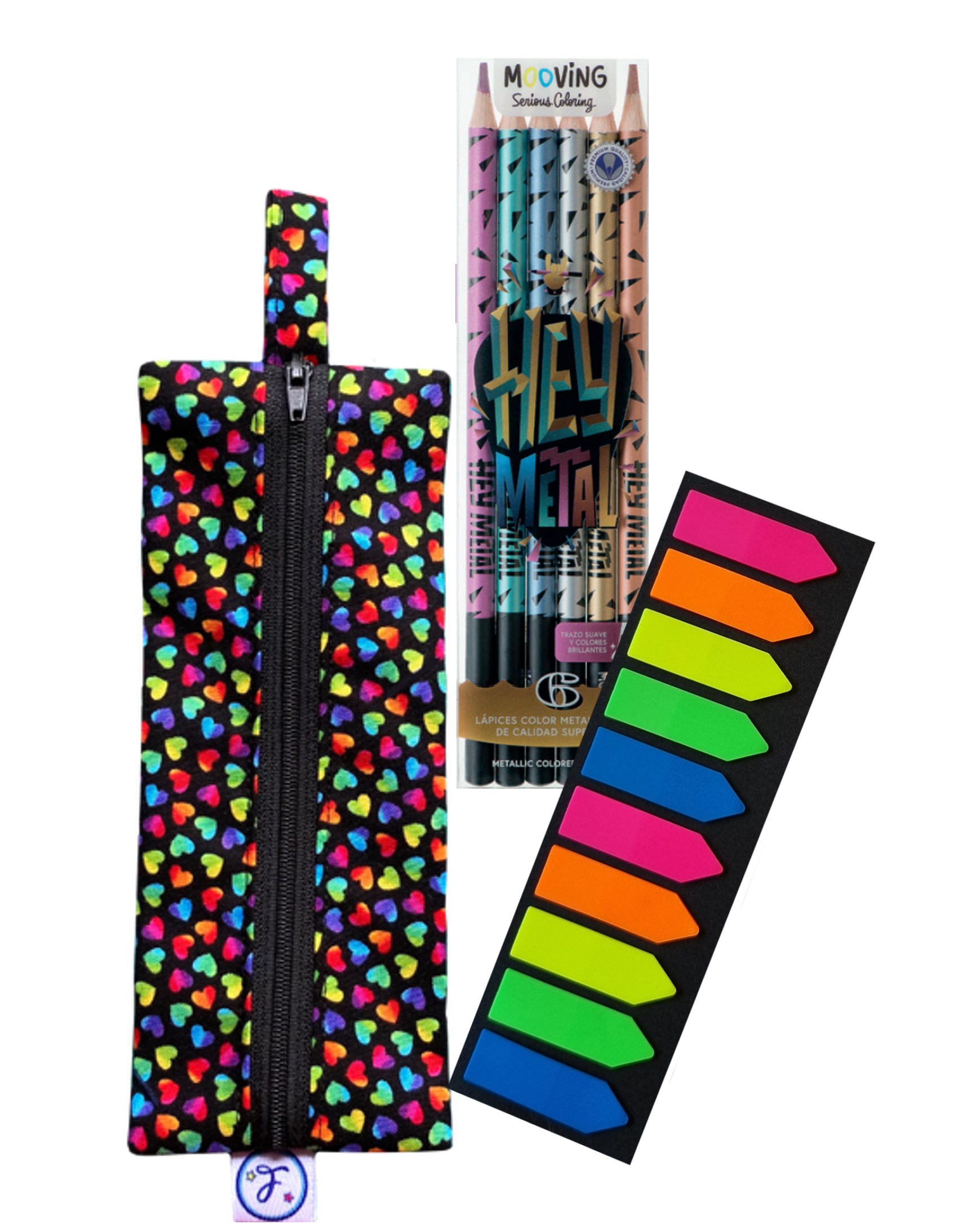 PACK ESTUCHE CORAZONES CON LAPICES MINA METALIZADOS PACK ESTUCHE CORAZONES CON LAPICES MINA METALIZADOS