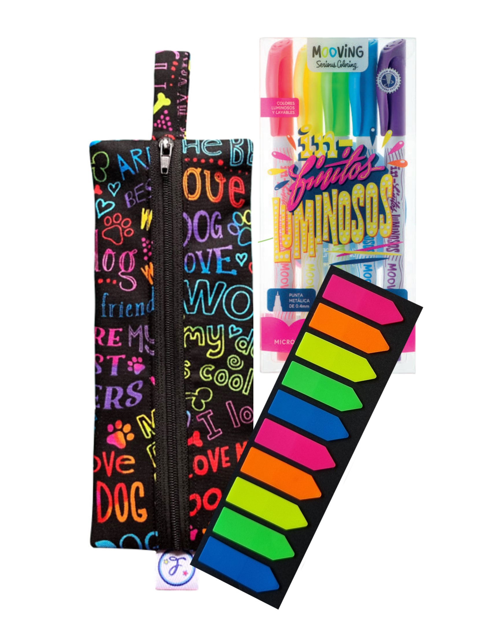 PACK ESTUCHE DOG LOVE CON TIRALINEAS LUMINOSOS