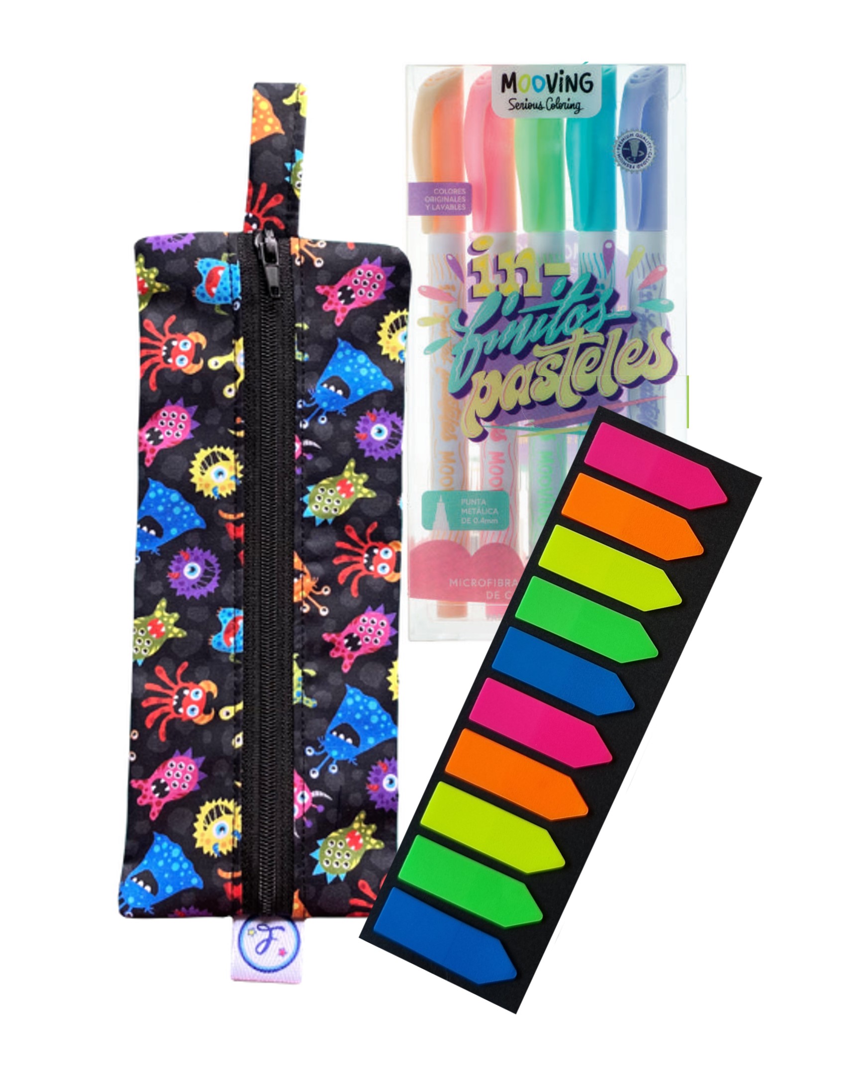 PACK ESTUCHE MONSTRUOS LOCOS CON TIRALINEAS PASTELES PACK ESTUCHE MONSTRUOS LOCOS CON TIRALINEAS PASTELES