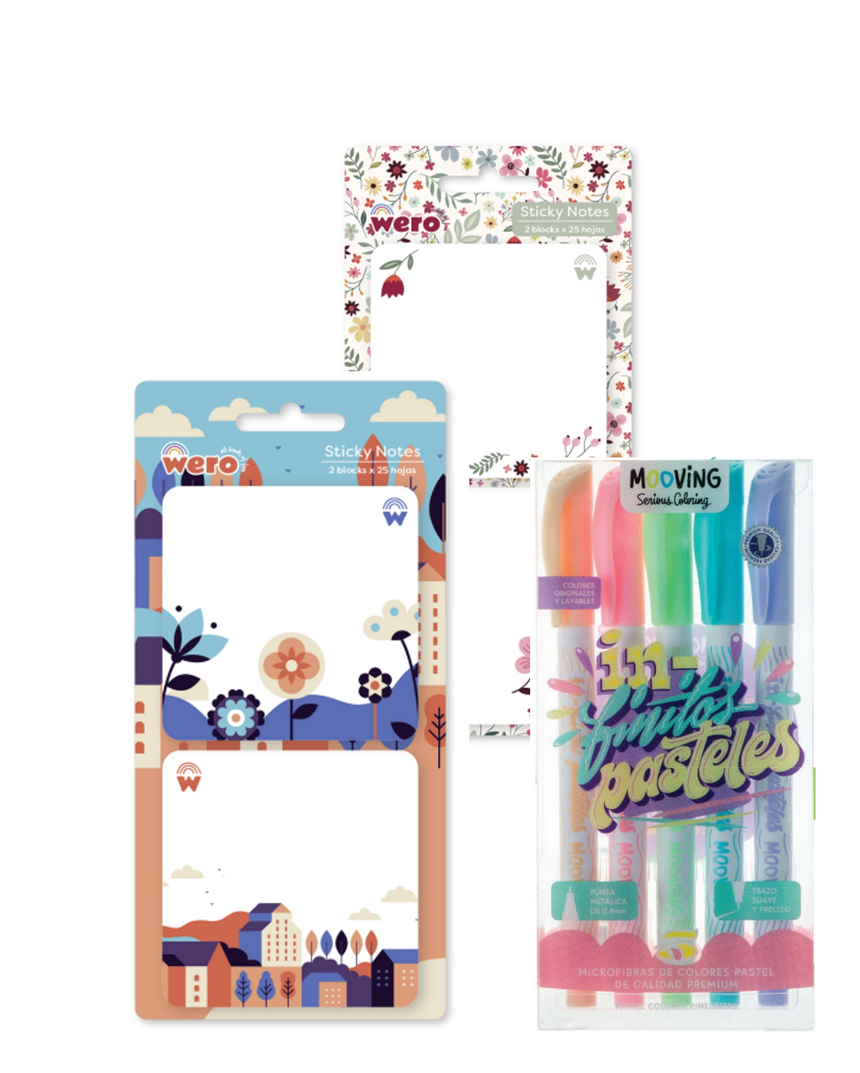 PACK NOTAS ADHESIVAS MAS LAPICES PASTELES