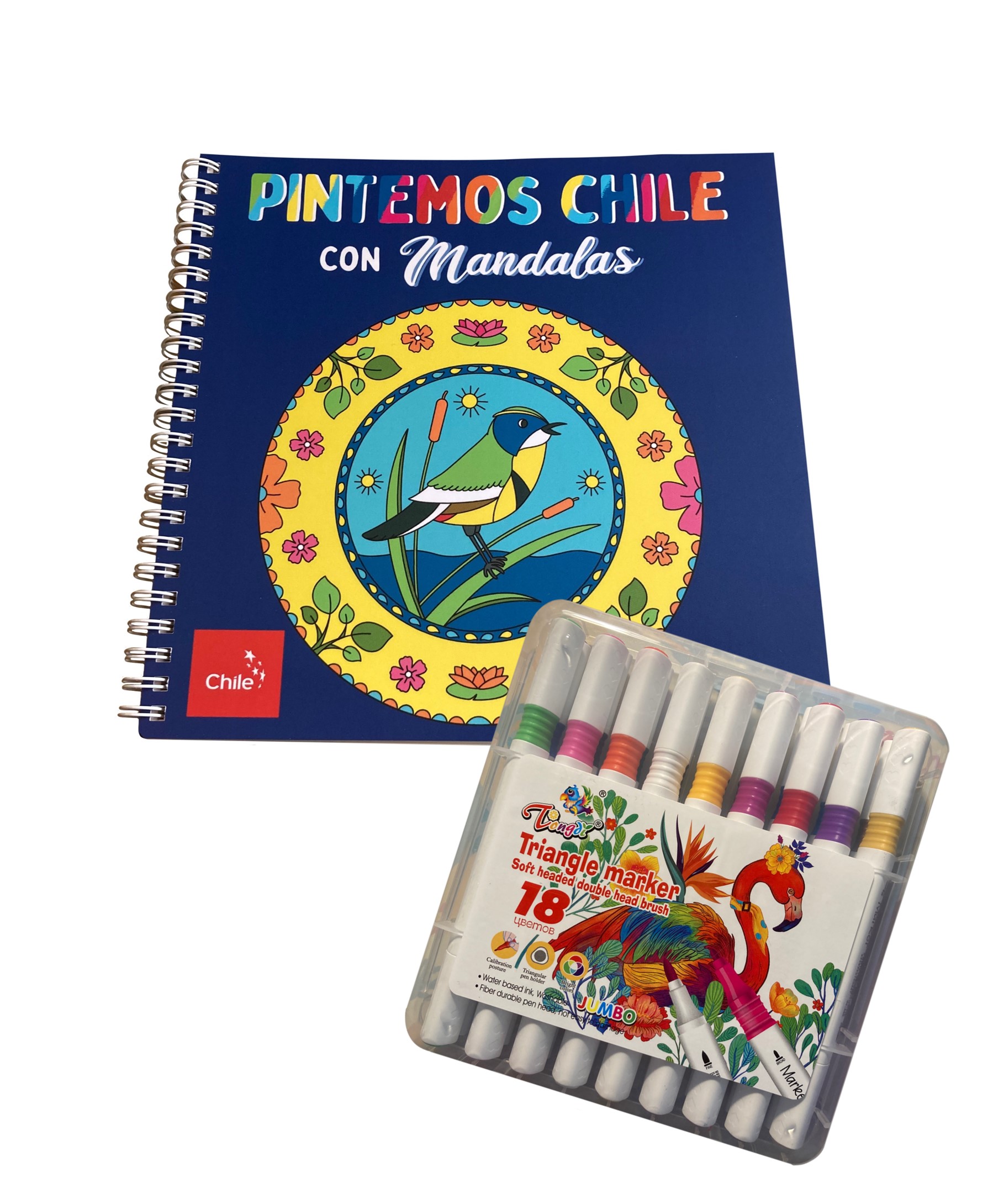 PINTEMOS CHILE CON MANDALAS + MARCADORES 18 COLORES PINTEMOS CHILE CON MANDALAS + MARCADORES 18 COLORES
