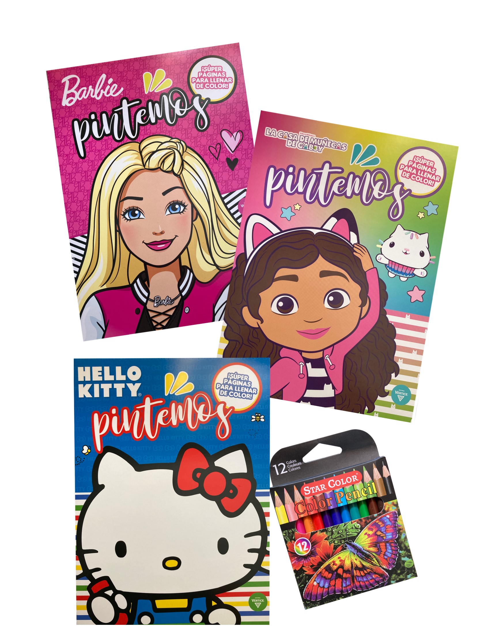 PACK PINTEMOS BARBIE GABBY HELLO KITTY CON LAPICES