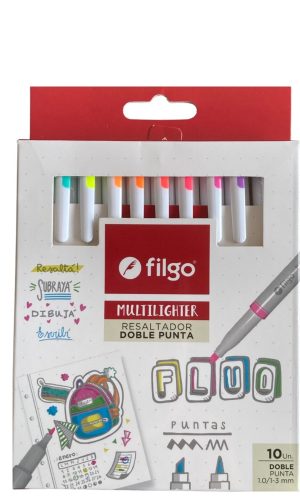 Destacador Doble Punta Flúor – Filgo – 10 colores