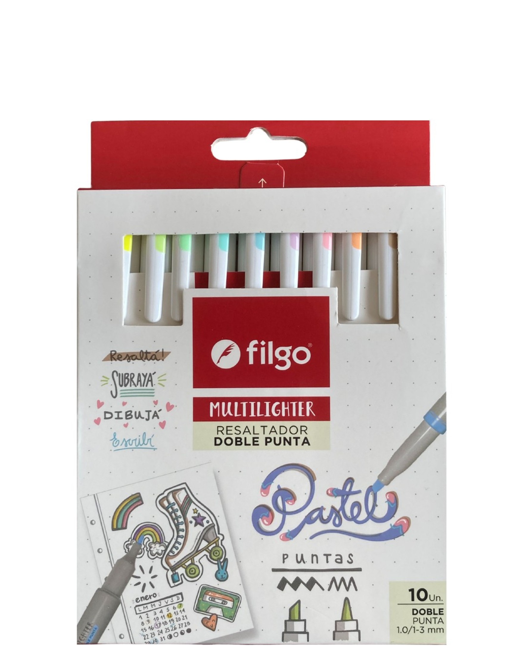 DESTACADOR FILGO DOBLE PUNTA PASTEL 10