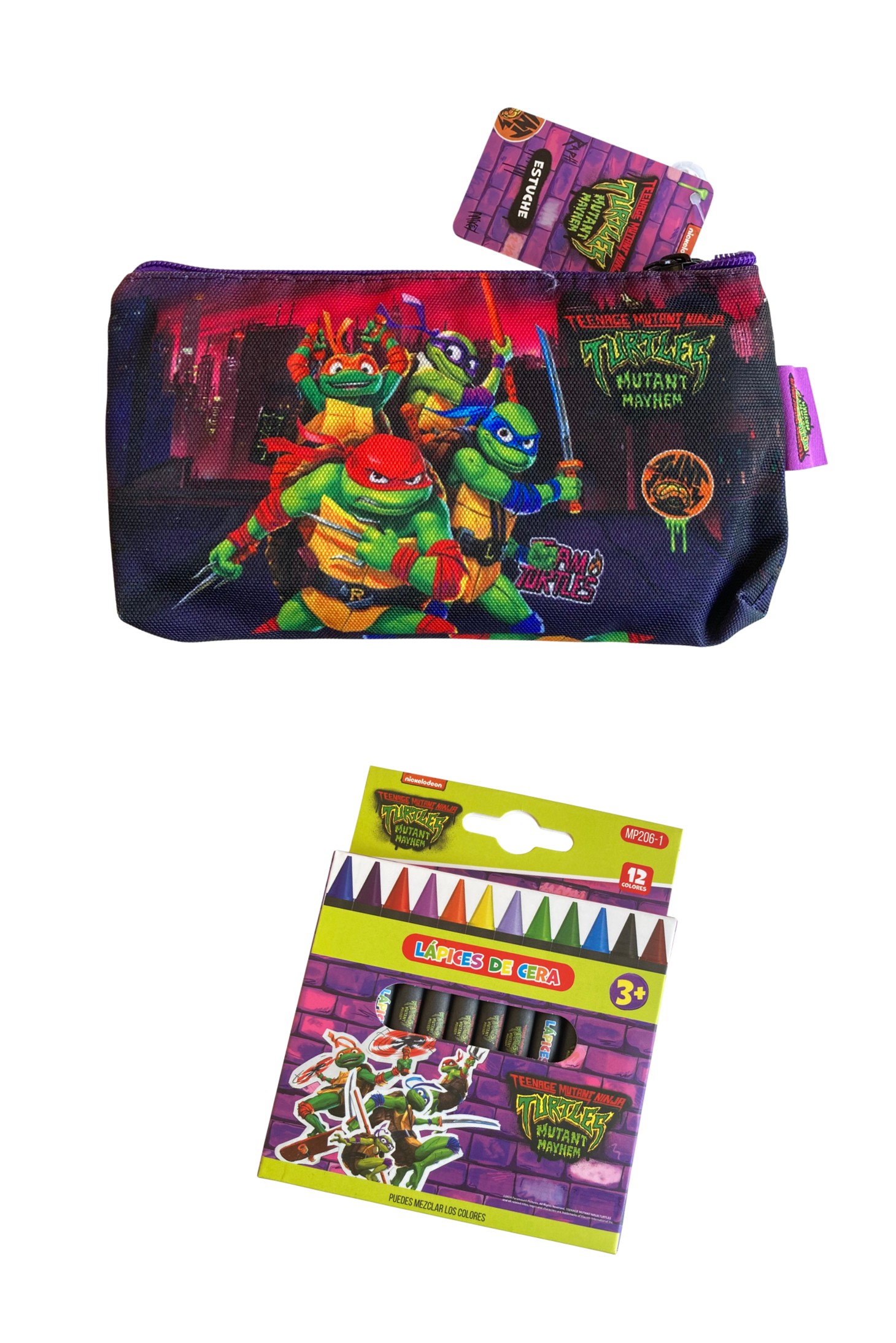 ESTUCHE TORTUGAS NINJA CON LAPICES DE CERA