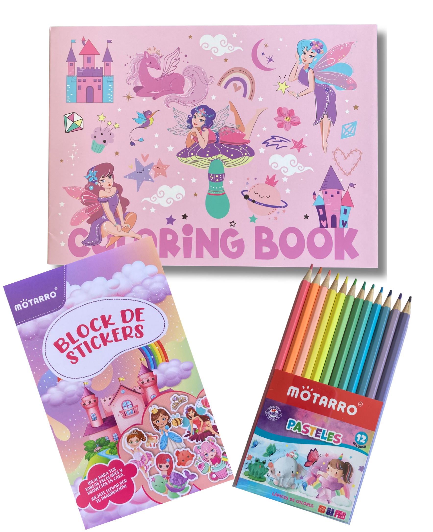 LIBRO PARA COLOREAR PRINCESAS + LAPICES + STICKERS