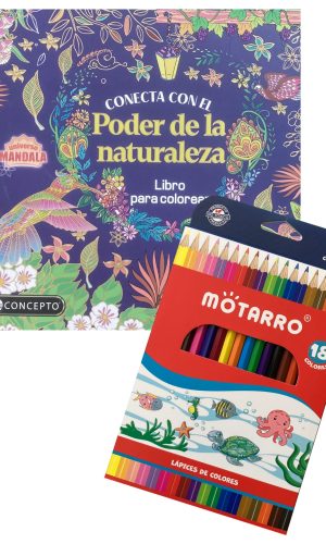 Libro para colorear – Conecta con el poder de la naturaleza + 18 lápices de colores