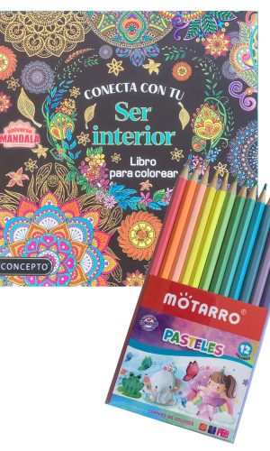 Libro para colorear – Conecta con tu ser interior + 12 lápices pastel