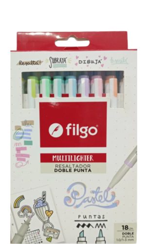 Destacador Doble Punta Pastel – Filgo – 18 colores