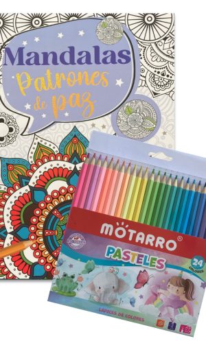 Libro para colorear – Mandalas Patrones de Paz + 24 lápices pasteles