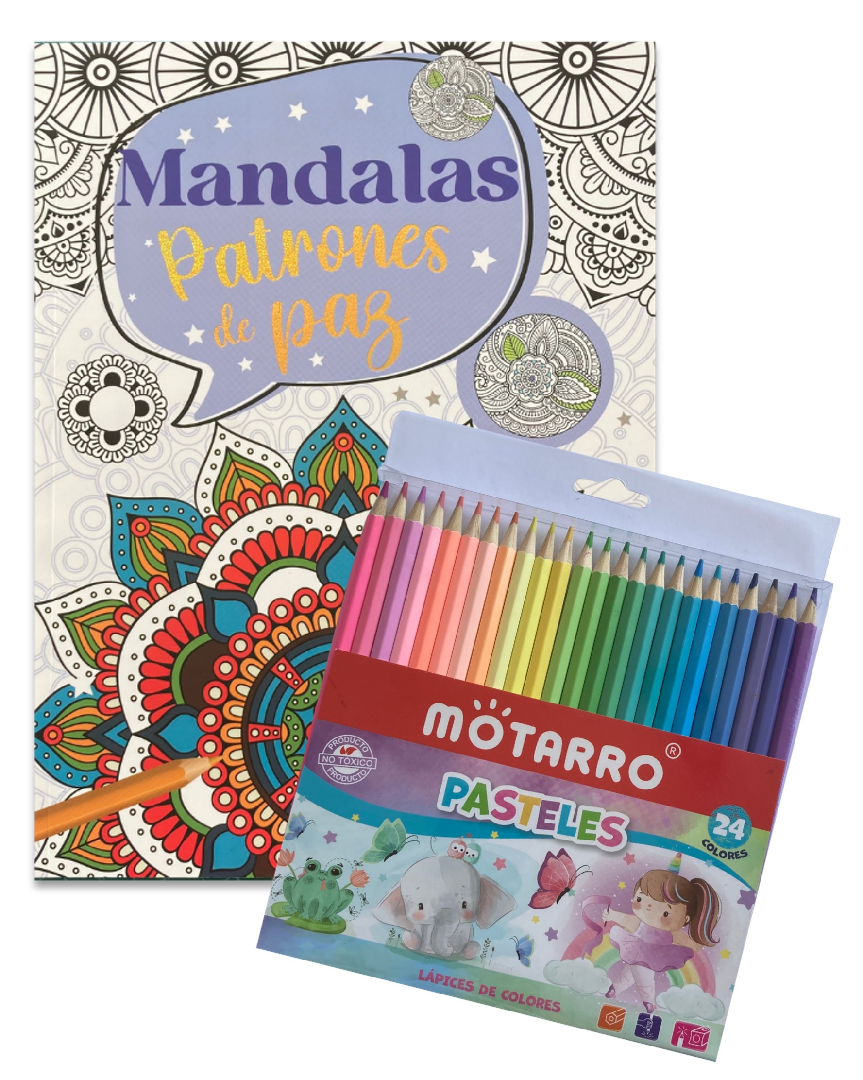 MANDALAS PATRONES DE PAZ+ 24 LAPICES PASTELES