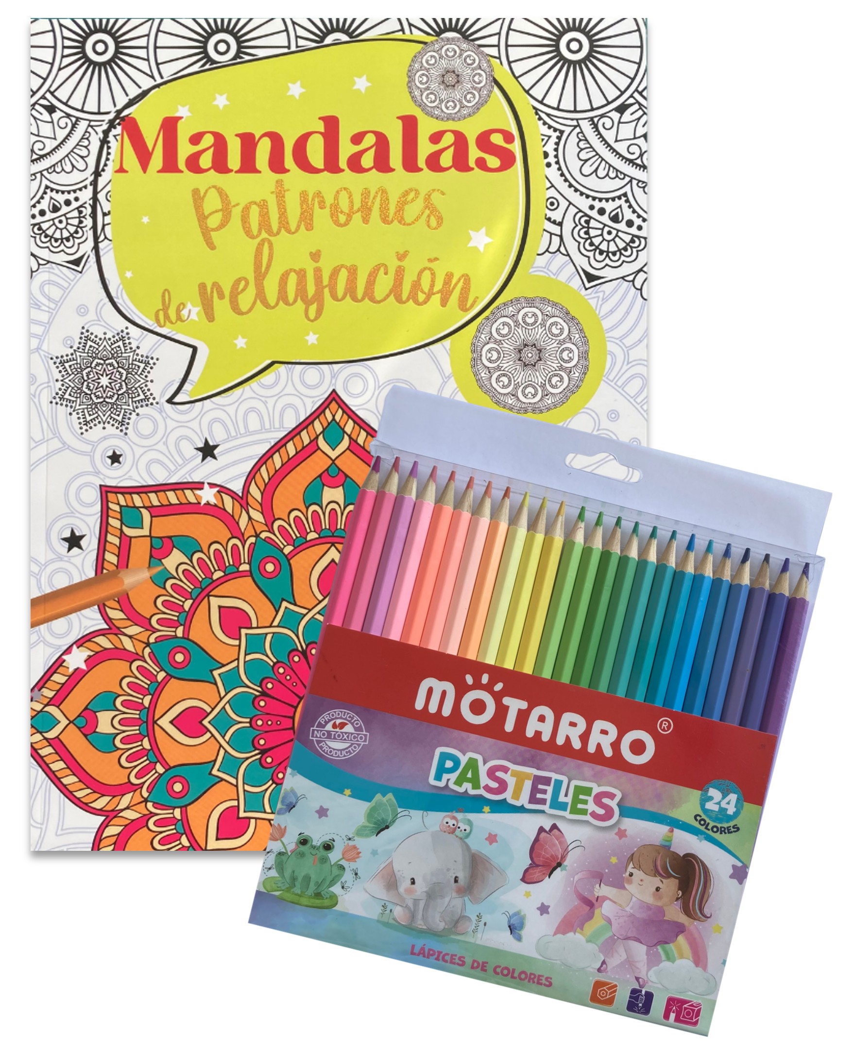 MANDALAS PATRONES DE RELAJACIÓN + 24 LÁPICES PASTELES