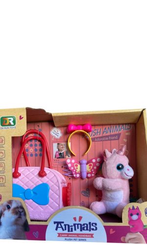 Unicornio de peluche con bolso y accesorios